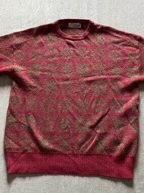 Vintage Pringle Of Scotland Wool Sweater Men XL Red Cable Knit Pullover Golf